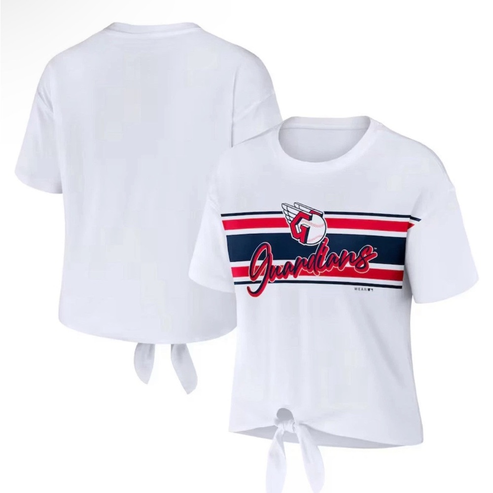 Cleveland Guardians WEAR by Erin Andrews Women's Front Tie T-Shirt - White